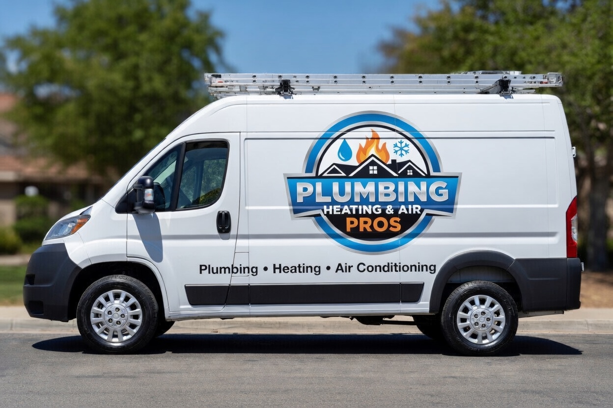 Local plumbing heating and air service van serving Olivehurst